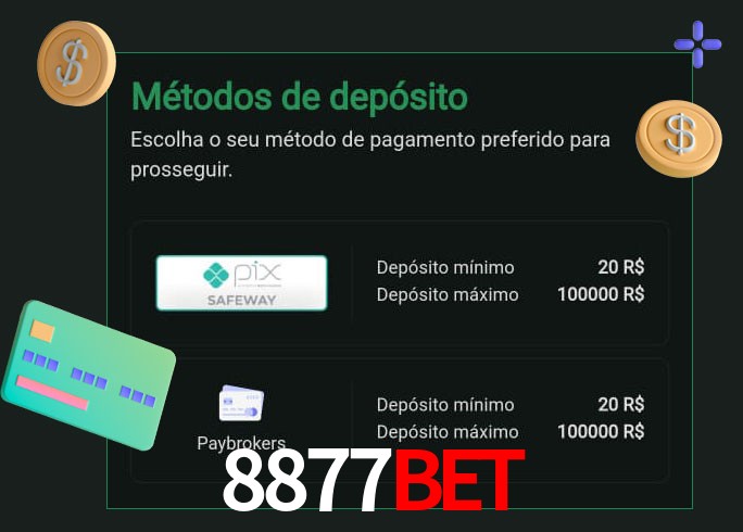 O cassino 8877Bet oferece uma grande variedade de métodos de pagamento